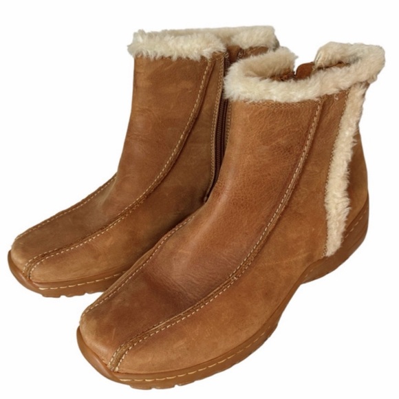 Sofft Shoes - Sofft Tan Nubuck Shearling Trimmed Ankle Boots Size 8.5